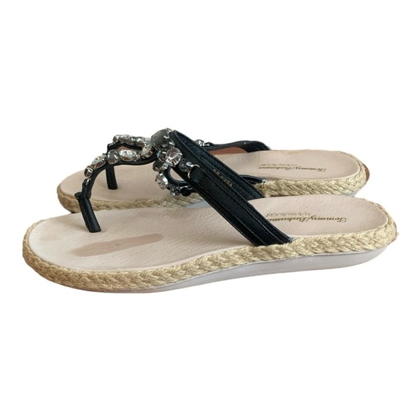 Women’s Shoes TOMMY BAHAMA Relaxology Crystals Accent Black Leather Flip Flops - Picture 4 of 8